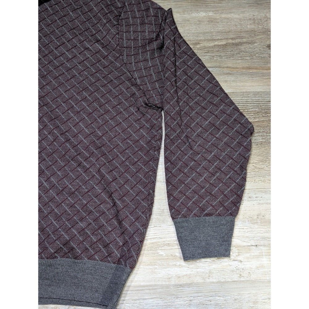 Jos A Bank Mens Burgundy Grey Diamond Pattern Merino Wool 1/4 Zip Sweater L - Picture 5 of 11